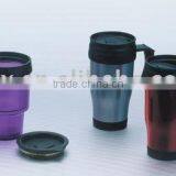 Promotional Paper Insert Plastic Coffe Travel Mug Double Wall Coffee Cup Car Mug With Handle thumbnail-3