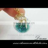Antiqued Brass Glass Globe Jewelry Necklace With Dried Flower thumbnail-6