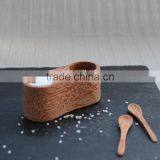 Salt and Peper Holder Set With Mini Spoon/condiment Set, Made of Vietnam Coconut Wood thumbnail-1