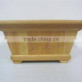 Carving Peony Decor Four Feet at the Bottom Wood Flowerpot thumbnail-1