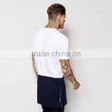 2015 Mens Long Tee Shirt 100% Cotton Short Sleeve Long Tee Shirt With Panelling and Side Zips thumbnail-2