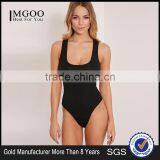 Custom Women Plain Black Cotton Spandex Slim Fit Ladies Basic Black Racer Back Bodysuit thumbnail-1