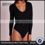 MGOO New Fashion Deep Plunge Bodysuit Black Custom Designs 95% Polyester 5% Spandex Plain Basic Fashion Item thumbnail-1