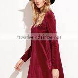 Red Velvet Backless Long Sleeve Shift Dress 100% Cotton Casual Sexy Back Hole Dress thumbnail-5