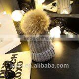 Wholesale Real Mink Fur Pom Poms Knitted Hat Ball Beanies Winter Hat For Women Girl 'S Wool Hat Cotton Thick Female Cap thumbnail-2