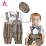 Baby Boys Summer Bodysuit Short Sleeve Plaid Rompers Gentlemen Kids Boys Suit With Hat thumbnail-1