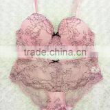Pink Sets Sexy Women Transparent Lace Underwear Bra and Panty Set thumbnail-1