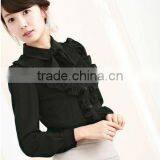 Korean Fashion Drapes Front Black Chiffon Shirts for Woman thumbnail-1