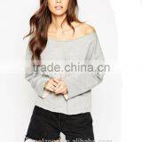 Latest off the Shoulder Neck Raw Cut Edges Women Sweatshirt thumbnail-2