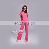 Women Bamboo Fiber Pajamas Short Sleeves Set Rose Red Beach Pants thumbnail-2
