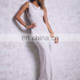 High Quality Sleeveless Back Deep v Neck Silk Maxi Dress Style thumbnail-3