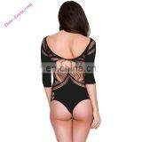 Black Shredded Long Sleeve Women Teddy for Adults thumbnail-3