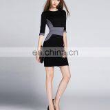 Ladies Latest Dress With Knitted Color Patchwork Half Sleeves Slimming Dress thumbnail-5