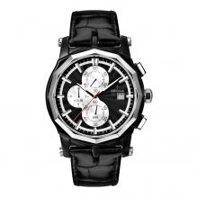 Stainless Steel Fashion Multi-function Watches Man Genuine Leather Quartz Chronograph Watch thumbnail-4