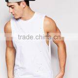 Sleeveless T-Shirt With Distressed Look And Dropped Armhole