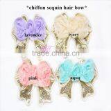 Sequin Chiffon Hair Bow- Sequin Bow Trim- 3" Sequin Chiffon Bow Trim- 4 Conventional Colors Quality Choice Sup