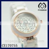 fashion elegant design see through mother of pearl dial ceramic watches hot sale