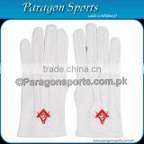 Masonic Regalia Gloves White Cotton Embroidery Logo With Square and Compass in Red color