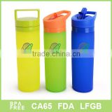 colorful silicone water bottle with straw and loop lid