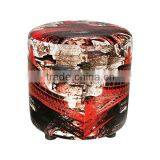 Decorative Vintage Leather Round Storage Stool Seating Box