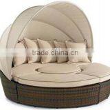 Outdoor Patio Sofa Furniture Round Retractable Canopy Daybed Brown Wicker Rattan