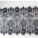 Good Price 44cm Width Polyester Floral Eyelash Black Lace Trim for Sale thumbnail-2