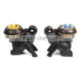 Set of Two Baby Elephants Carved Rain Tree Wooden Tealight Candle Holder Set thumbnail-1