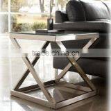 Stainless Steel Brass Frame Square Metal Glass Coffee Table High Qualtiy thumbnail-2