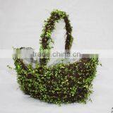 Wicker Flower Basket With Green Leafs