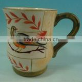 Bird painting ceramic mug with handle