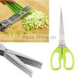 7.5"Professional Stainless Steel 5 Blades Kitchen Herb Scissors With Comb thumbnail-1