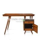 Writing Desk Vintage Style Solid Teak Wood Medium Brown Color With Drawer thumbnail-2