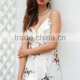 Fashion Deep v Collar Bandage Sexy Sleeveless Lace Silk Plant Short Casual Party Summer Women Dress thumbnail-3