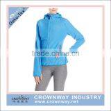 Sportswear Women Polyester Knit Hooded Jacket With Thumb Hole Cuffs