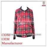 2015 New Designs Ladies' Loose-fitting Grid Yarn Dyned Windbreaker Jacket With Pocket thumbnail-1