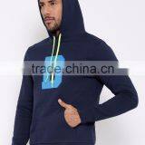 Navy Blue Man Hooded Sweatshirt Customize Front Kangaroo Pocket Fleece Lined 80% Cotton 20% Polyester Fabric Material Hoodies thumbnail-3