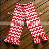 Designer Kids Clothes Baby Wholesale 100% Cotton Chevron Pant With Ruffle Zig Zag Chevron Pants Chevron Print Red Trousers thumbnail-1