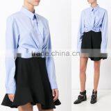 Twist New Design Plain Blue Blouse for Women Long Sleeve Shirt thumbnail-4