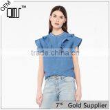 2017 OEM Slightly Ruffled Shoulders Beaded Neckline Blouse Tops thumbnail-1