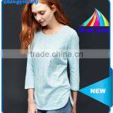 Spring New Arrival Wild Solid Color Seven Sleeve T-shirt Custom High Quality Bamboo Clothing in Guangzhou thumbnail-1