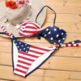 Swimwear Bikini Bandeau Style USA Flag Print Beachwear Set