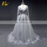 Real Sample Long Sleeve Tulle Gery Color Evening Prom Dress 2017