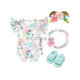 2019 New Arrival Boutique Floral Flower Printed Flutter Sleeve Wholesale Price Baby Jumpsuit thumbnail-3
