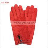 Basic and Classic Ladies Red Sheep Suede Gloves With Black Button thumbnail-1