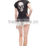 China Supplier Hot Sale Custom 3D Printing Skull Black Branded Woman T-shirt thumbnail-5