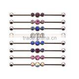 316L Industrial Barbell With Triple CZ Center Piece Body Piercing Jewelry thumbnail-1
