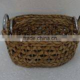 Oval Water Hyacinth Basket Set/2 with Iron Handles