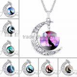 Silver Plated Color Wolf Pattern Women Glass Cabochon Wolf Necklace Wholesale thumbnail-1