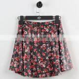 F5S43014 New Design Contrast Waistband Skater Skirt Women Floral Print Leather Skirts thumbnail-5