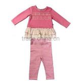 Ruffle and striped style little girl clothes set/pajamas set